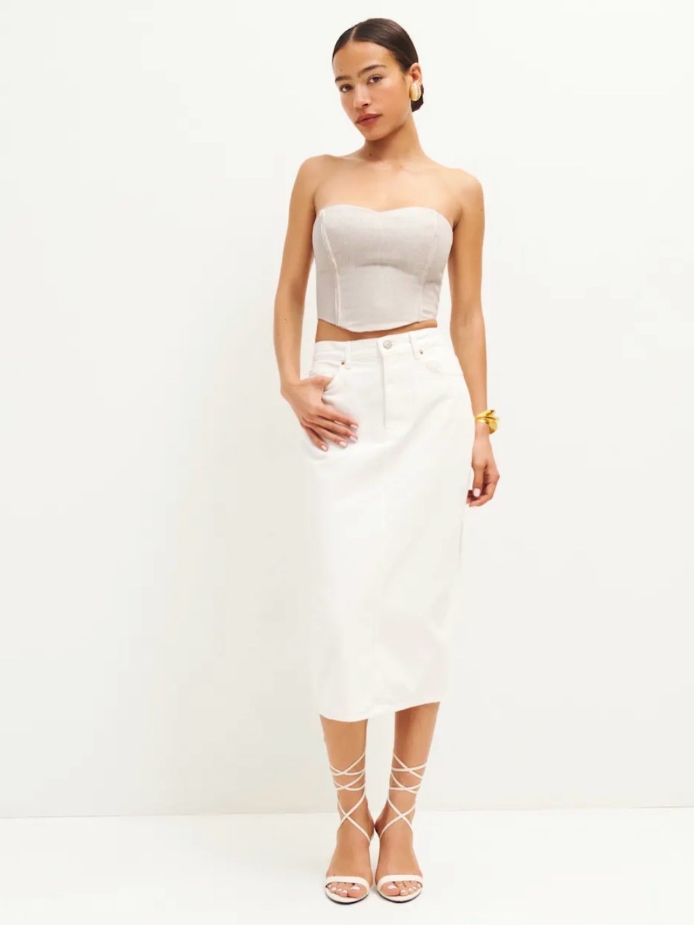Reformation Kass Linen Top Oatmeal - Size 0